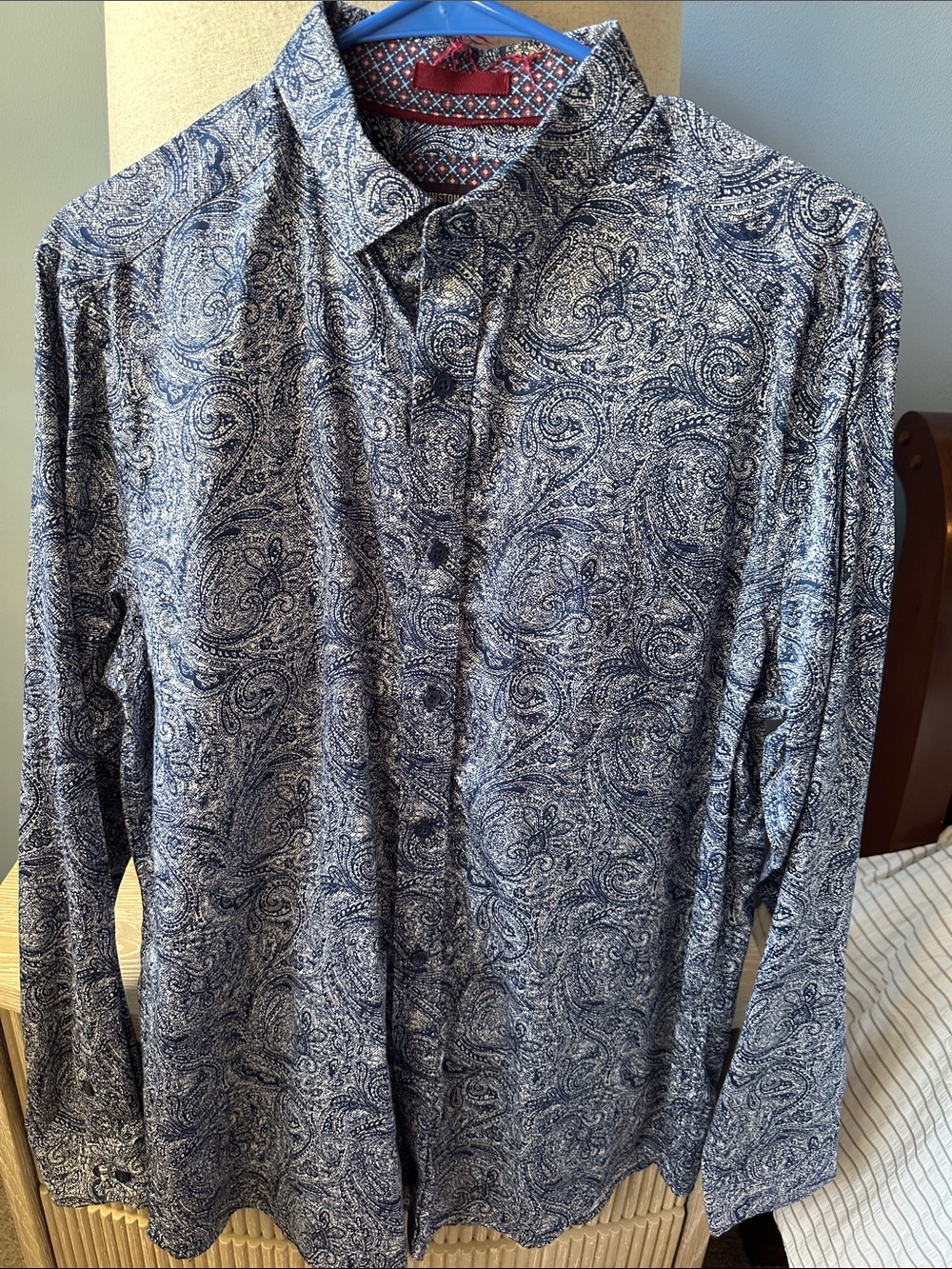 Johnston & Murphy Navy and White Paisley Button-Up Shirt